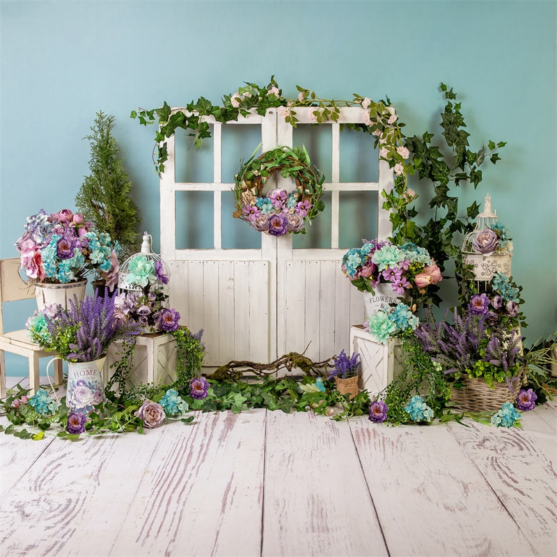 Porte en bois Couronne de fleurs Printemps Fraîche Toile de fond M1-21