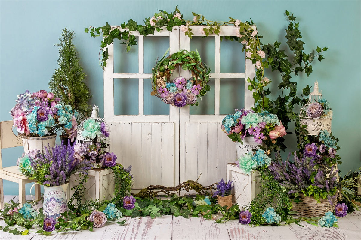 Porte en bois Couronne de fleurs Printemps Fraîche Toile de fond M1-21