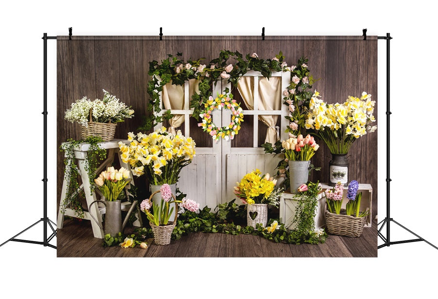 Couronnes de Fleurs de Printemps Porte en Bois Vintage Toile de fond M1-22