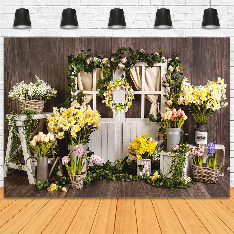 Couronnes de Fleurs de Printemps Porte en Bois Vintage Toile de fond M1-22
