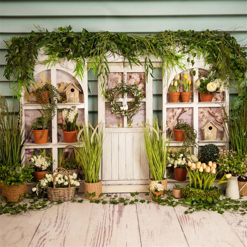 Printemps Naturel Verdure Décoratif Porte en Bois Toile de fond M1-24