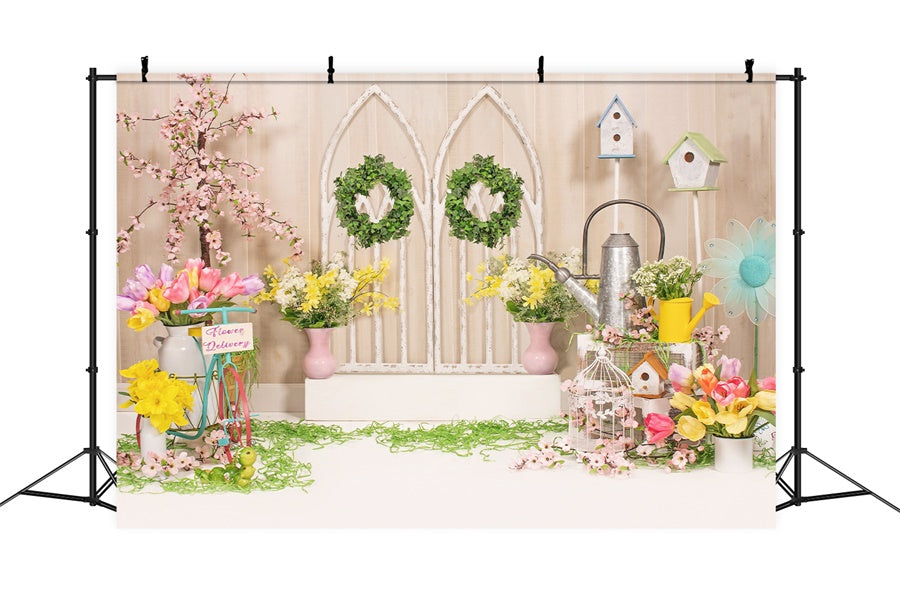 Couronne de Pâques Œufs Fleurs Toile de fond M1-26