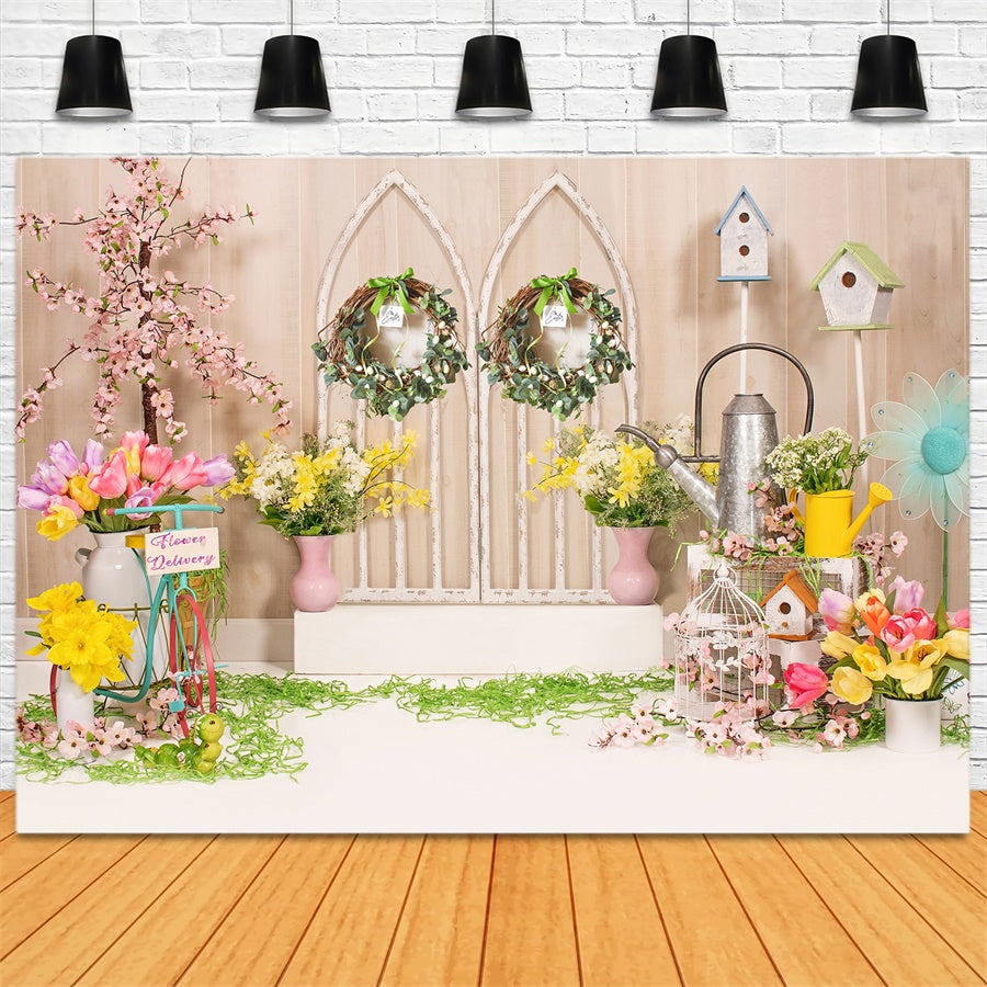 Couronne de Pâques Œufs Fleurs Toile de fond M1-26
