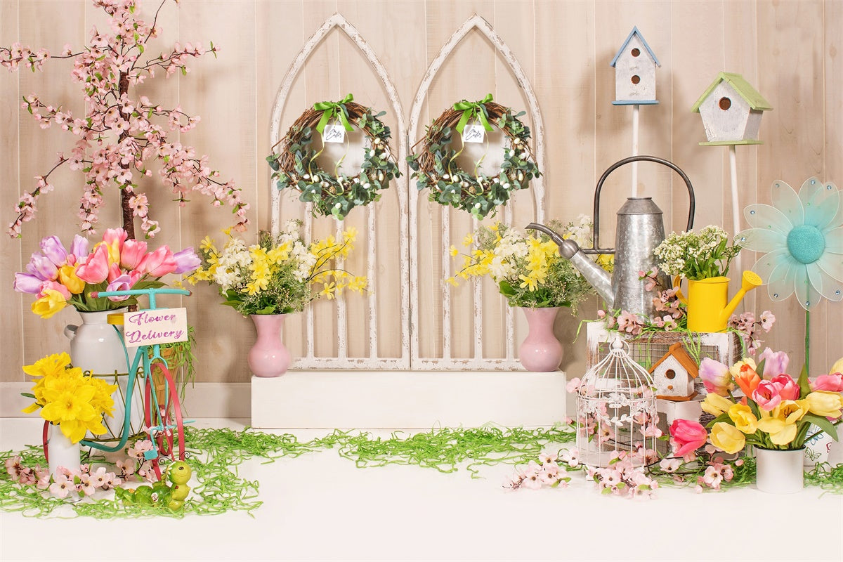 Couronne de Pâques Œufs Fleurs Toile de fond M1-26