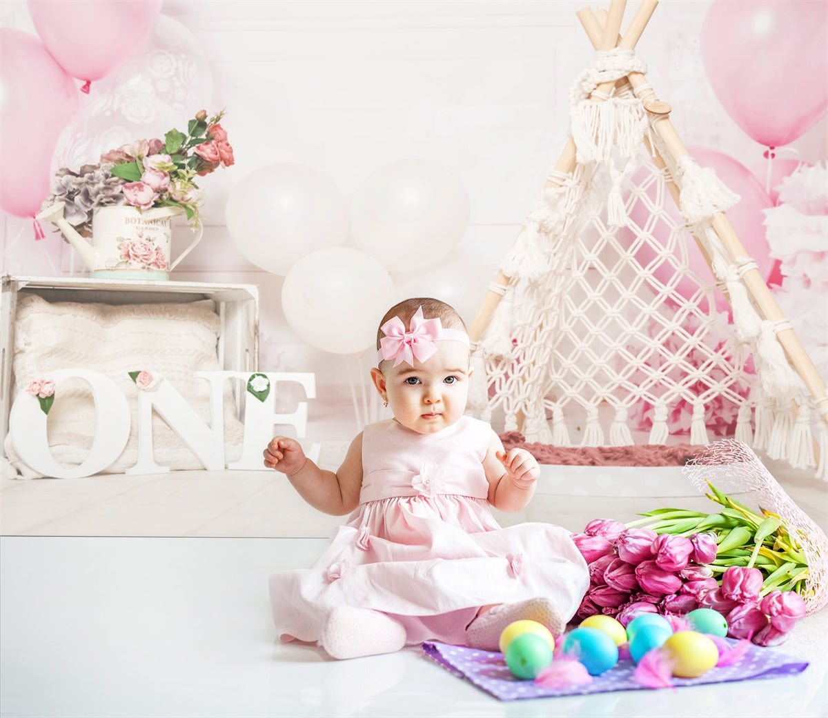 Joyeux Anniversaire Ballon Corde Tissage Tente Romantique Toile de fond M1-27