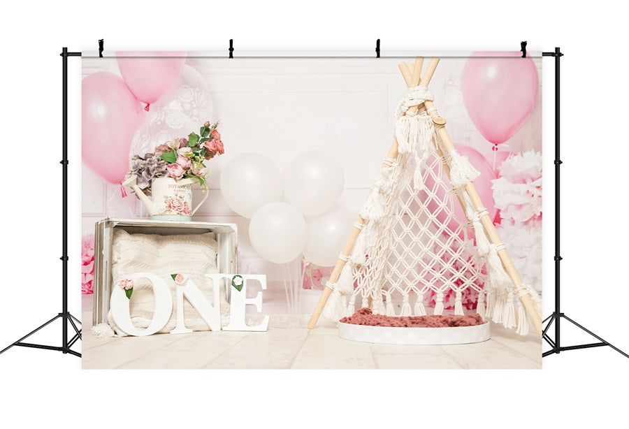 Joyeux Anniversaire Ballon Corde Tissage Tente Romantique Toile de fond M1-27