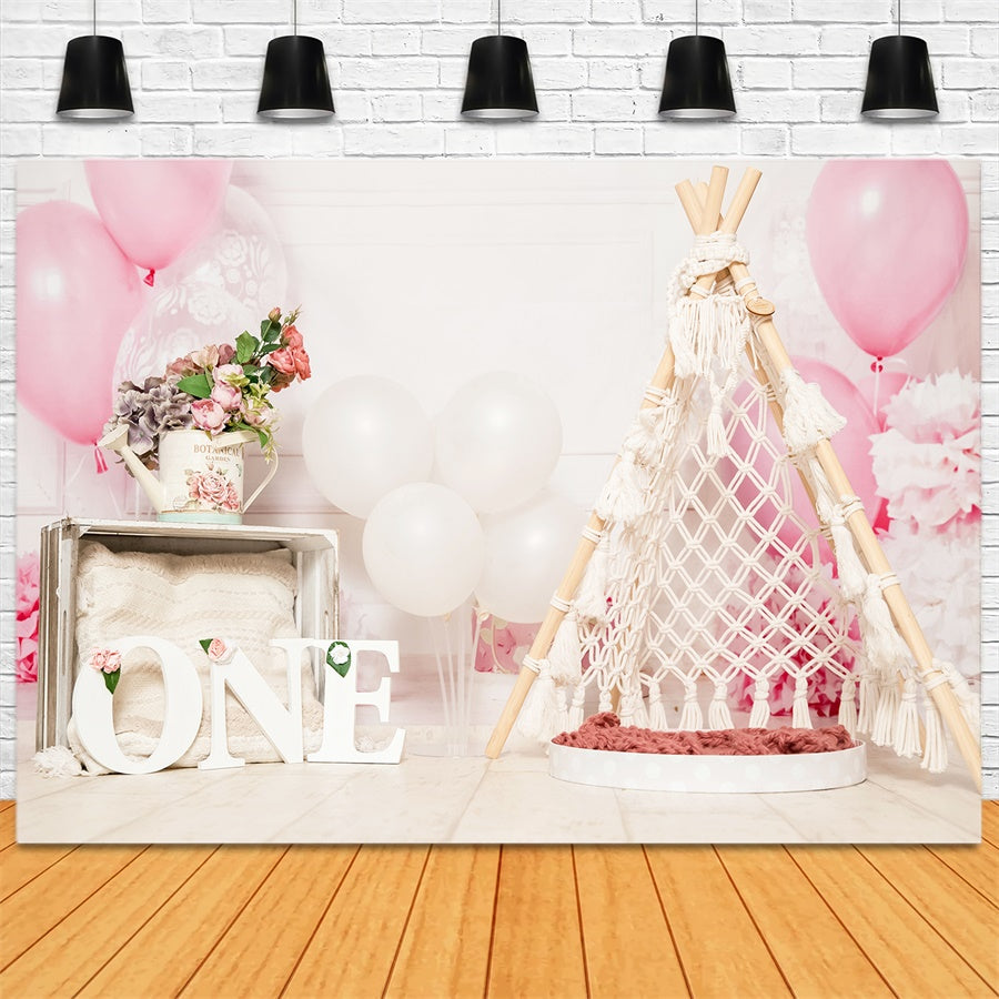 Joyeux Anniversaire Ballon Corde Tissage Tente Romantique Toile de fond M1-27