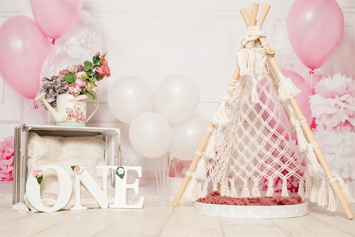 Joyeux Anniversaire Ballon Corde Tissage Tente Romantique Toile de fond M1-27