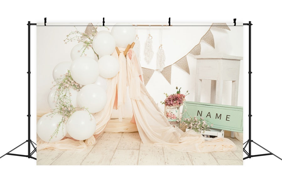 Joyeux Anniversaire Ballon Tissu Tente Romantique Nom Personnalisable Toile de fond M1-28