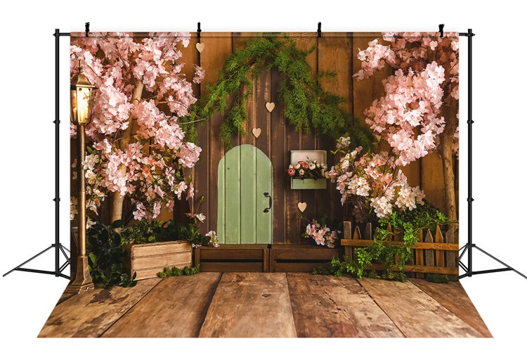 Printemps Sakura Porte en bois Clôture Toile de fond M1-29