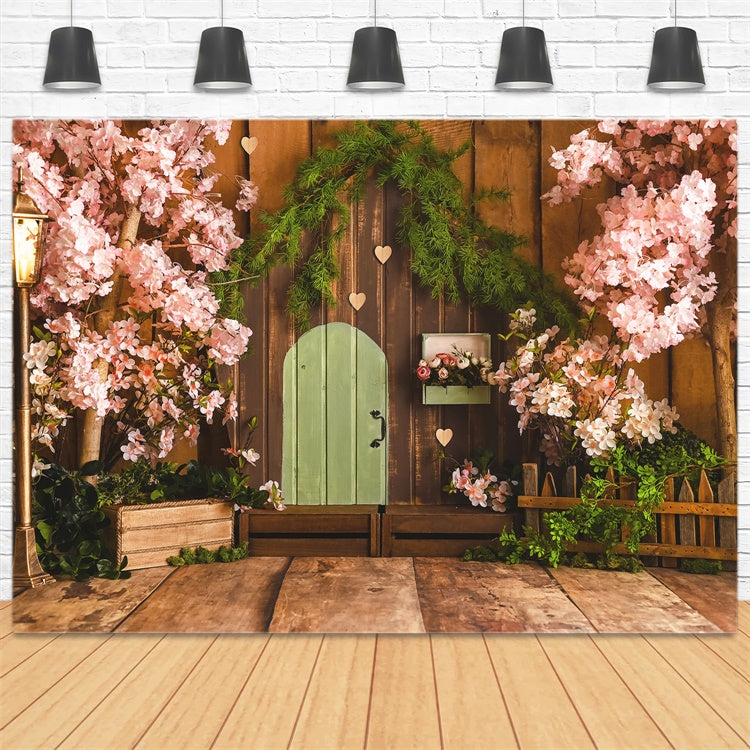 Printemps Sakura Porte en bois Clôture Toile de fond M1-29