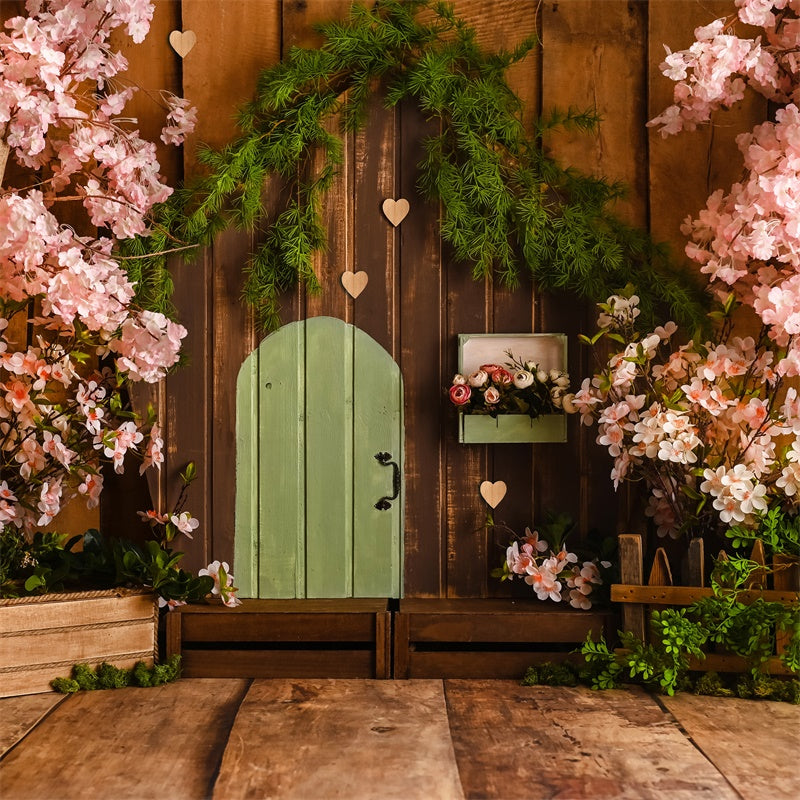 Printemps Sakura Porte en bois Clôture Toile de fond M1-29