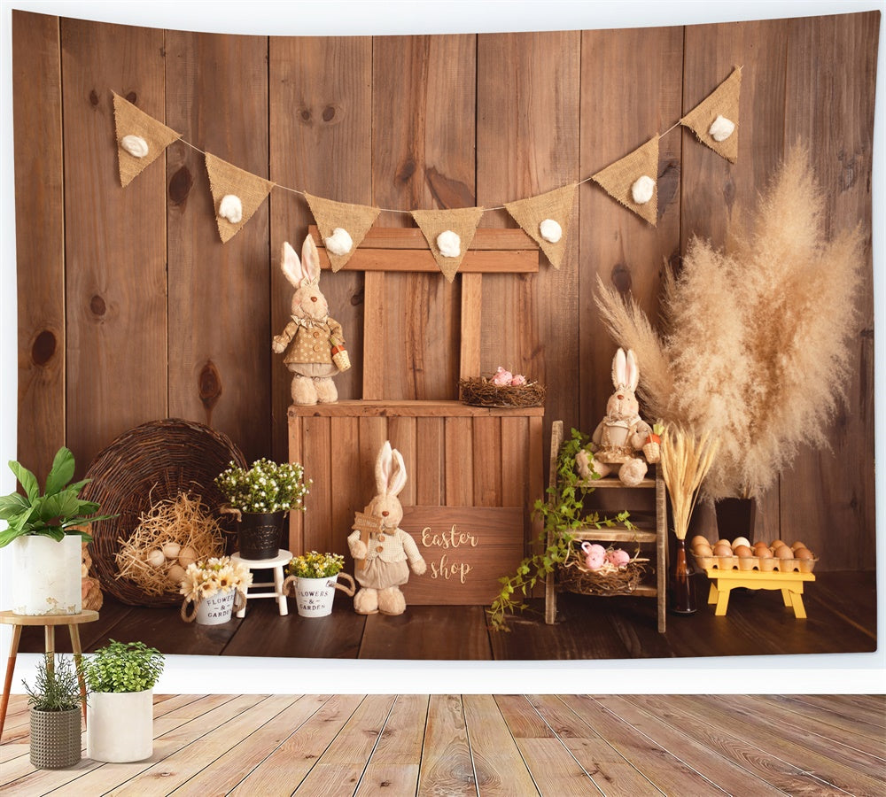 Lapin de Pâques Shop Panneau en bois Décoratif Toile de fond M1-30
