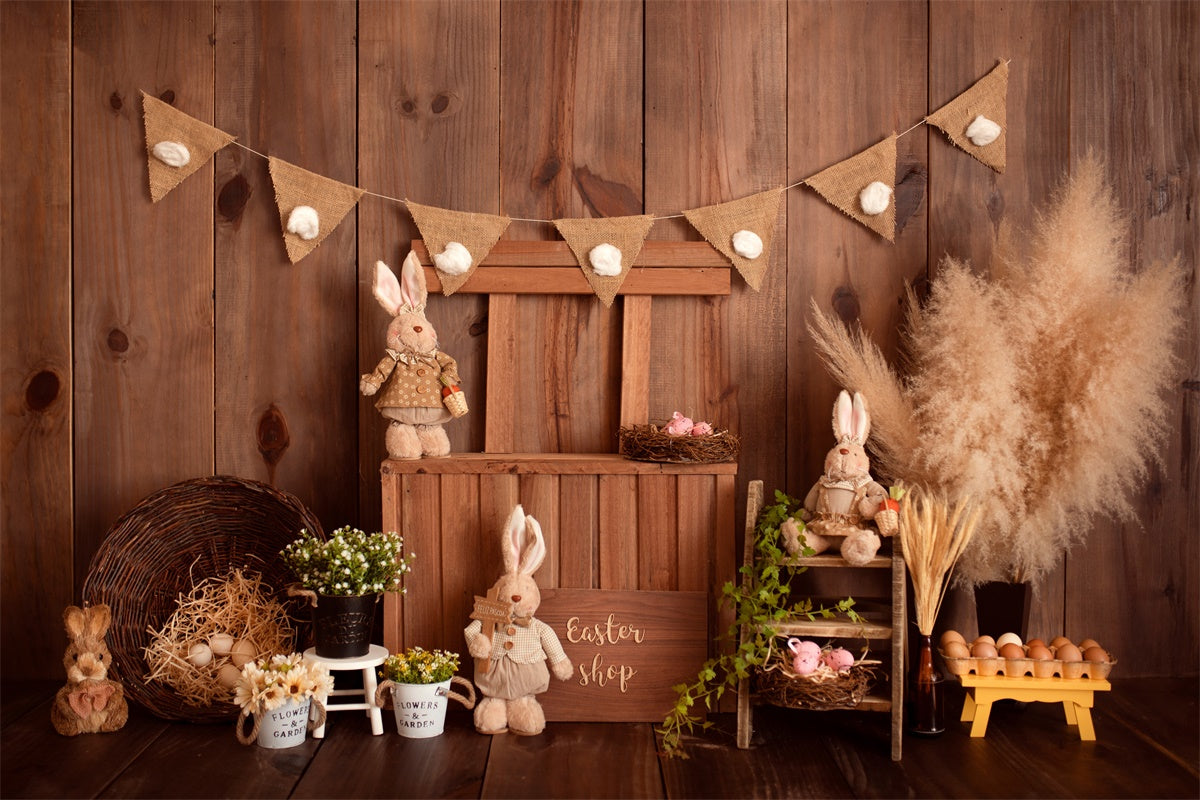 Lapin de Pâques Shop Panneau en bois Décoratif Toile de fond M1-30