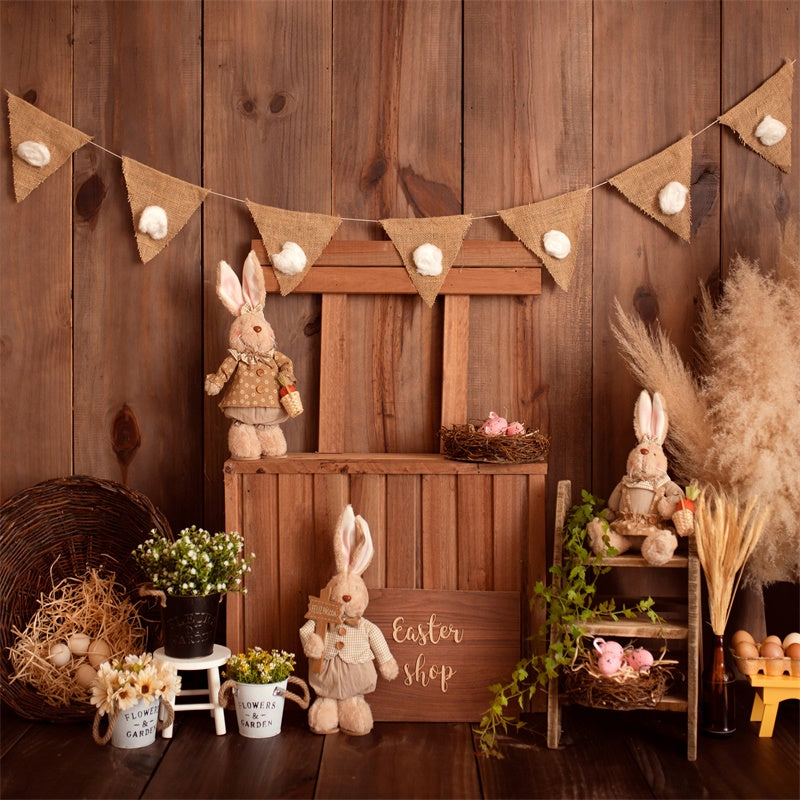 Lapin de Pâques Shop Panneau en bois Décoratif Toile de fond M1-30