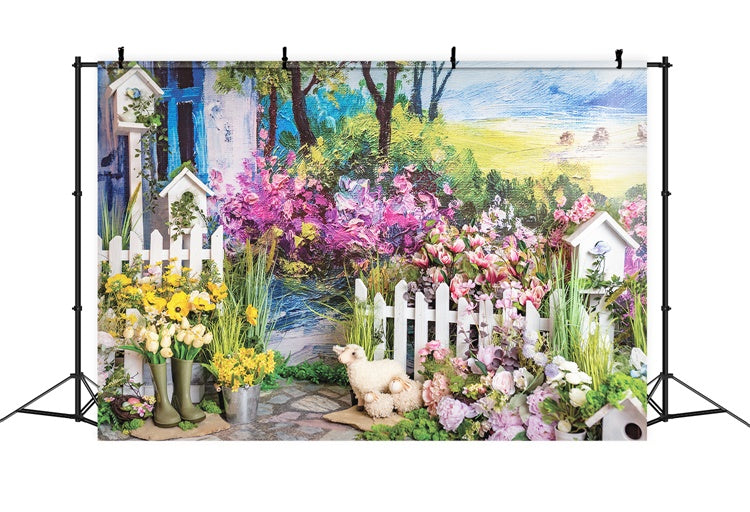 Printemps Peinture à l'huile Fleurs Rustiques Patio Toile de fond M1-33
