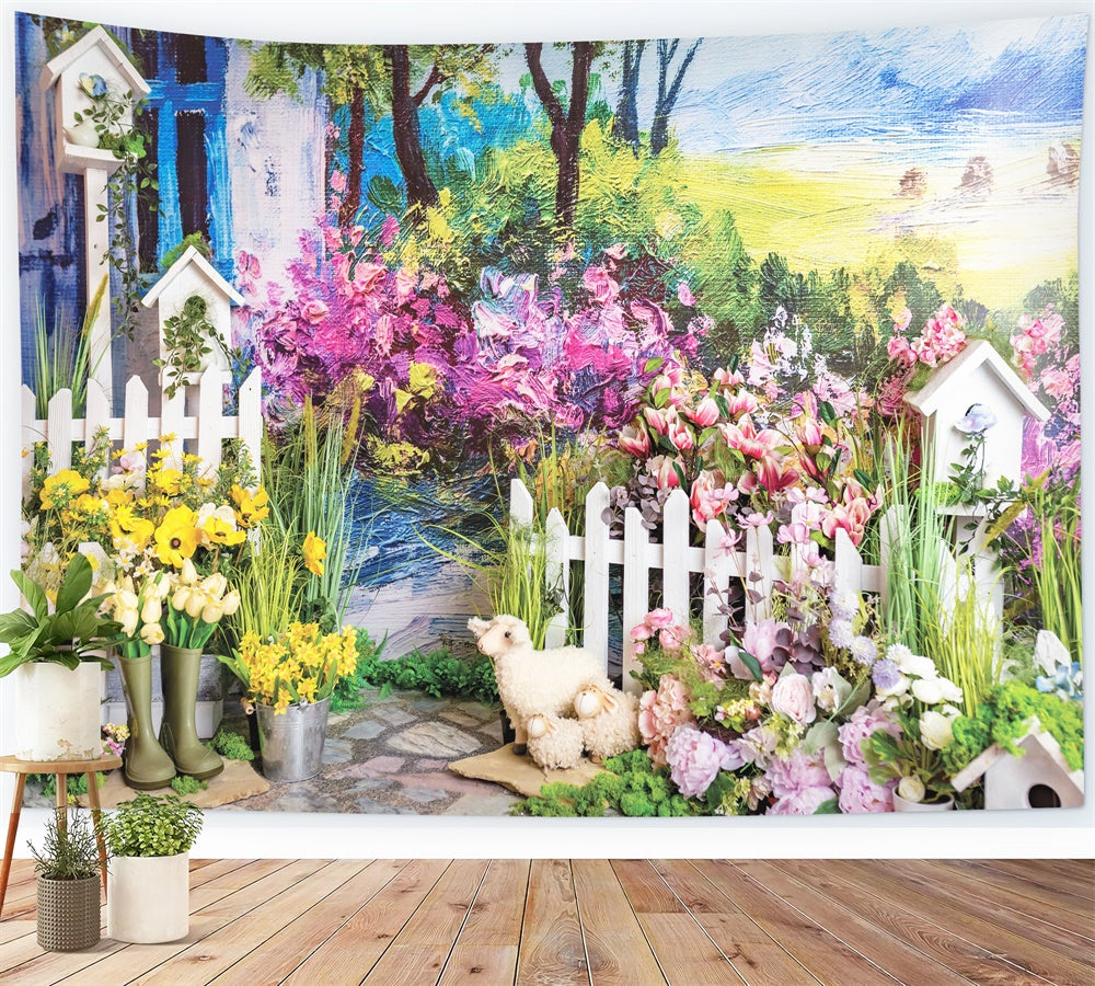 Printemps Peinture à l'huile Fleurs Rustiques Patio Toile de fond M1-33