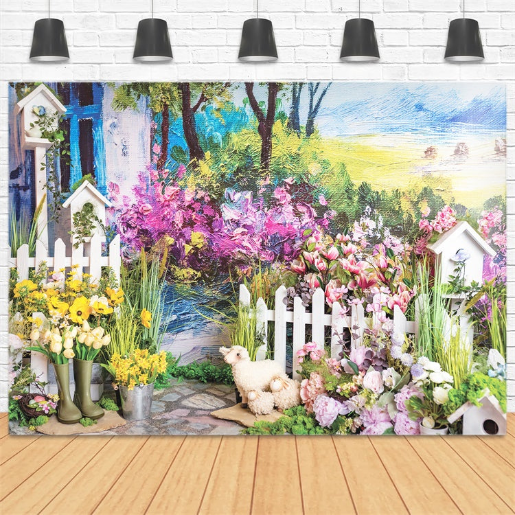 Printemps Peinture à l'huile Fleurs Rustiques Patio Toile de fond M1-33