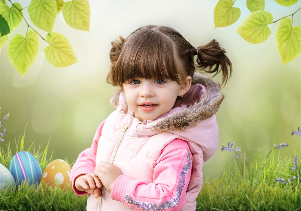 Œufs de Pâques Soleil Vert Pelouse Feuillue Toile de fond M1-35