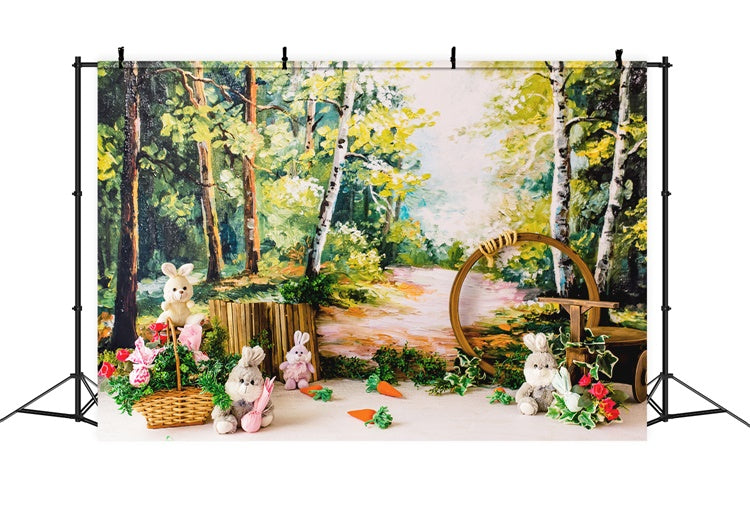 Pâques Peinture à l'huile Forêt Poupée Lapin Carotte Toile de fond M1-37