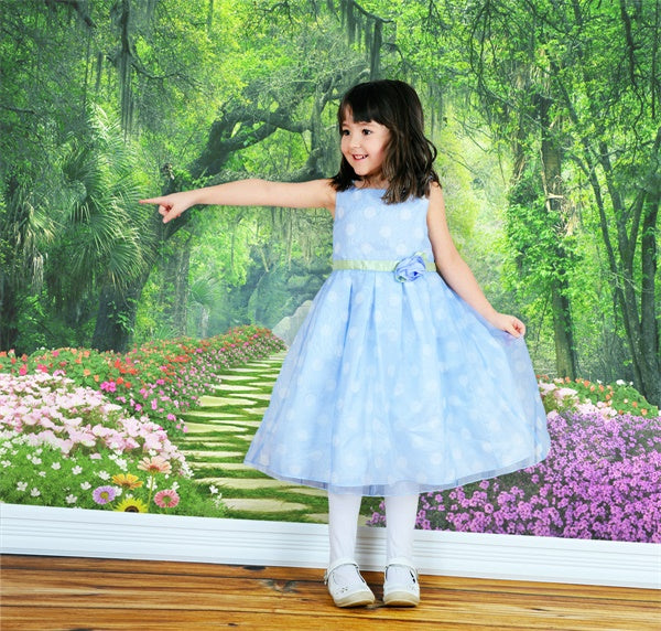 Printemps Fleurs entourant piste Forêt Mystique Toile de fond M1-38