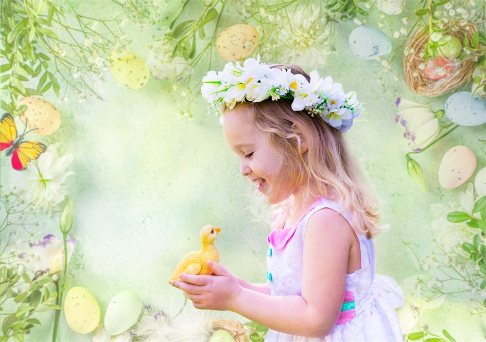 Œufs de Pâques Verdure Papillon Frais Simple Toile de fond M1-44