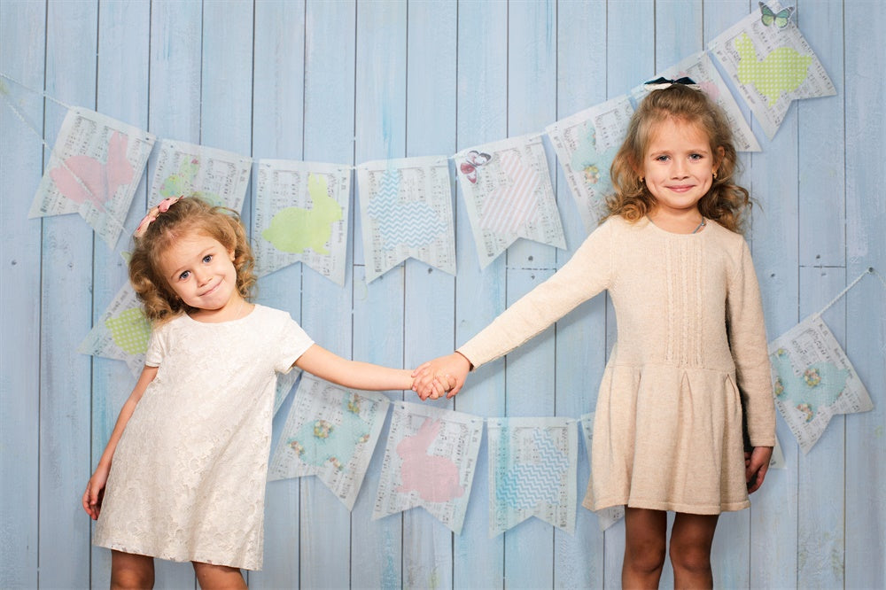 Papier peint bleu de Pâques Note murale Lapin Drapeau Toile de fond M1-46