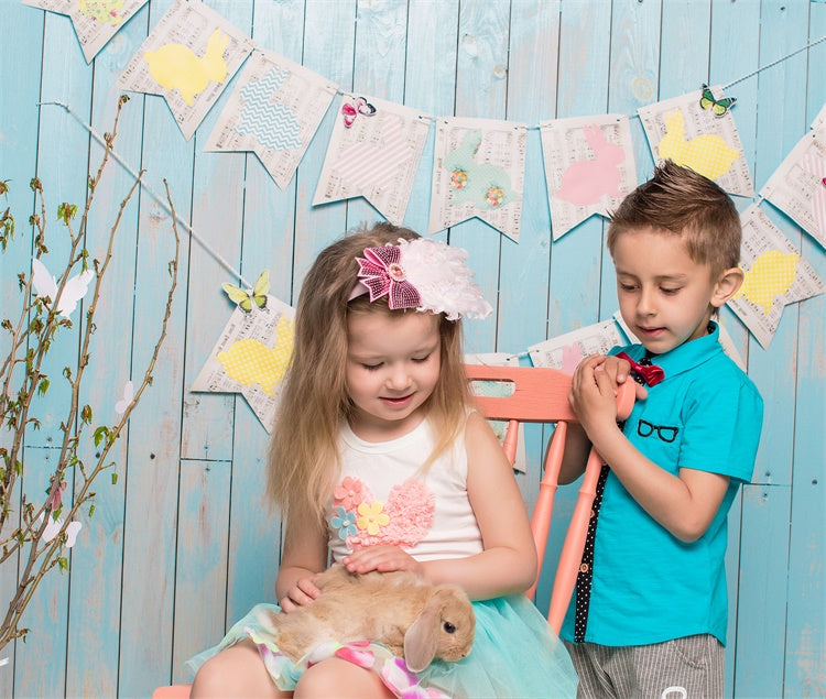 Papier peint bleu de Pâques Note murale Lapin Drapeau Toile de fond M1-46