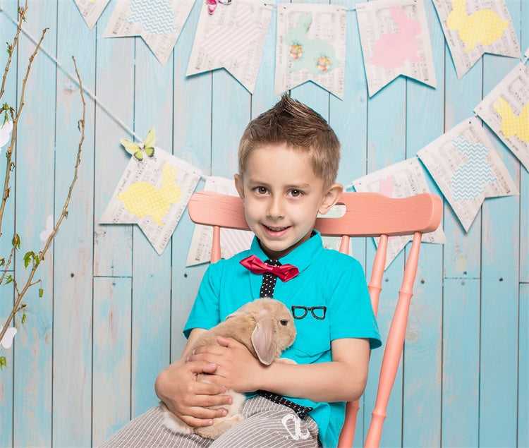 Papier peint bleu de Pâques Note murale Lapin Drapeau Toile de fond M1-46