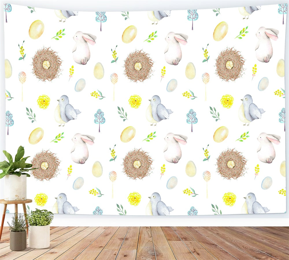 Lapin de Pâques Colombe Maison d'oiseau Fleur Œuf Toile de fond M1-47