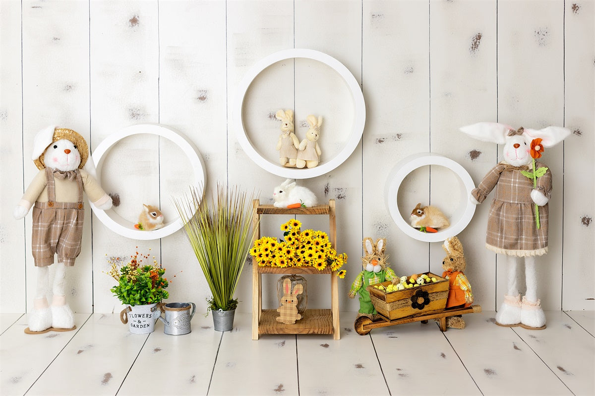 Panneau en bois lapin de Pâques Cercle familial Toile de fond M1-49