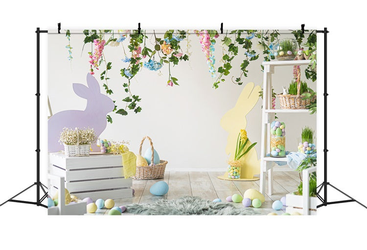 Œufs de Pâques Fleur Verdure Lapin Frais Toile de fond M1-50