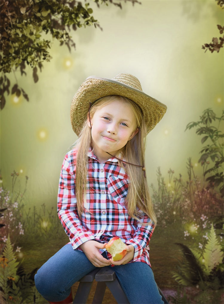 Forêt Brumeuse du Petit Matin avec fleurs Toile de fond M1-66