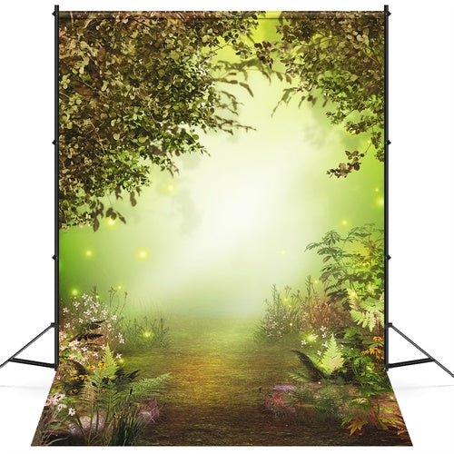 Forêt Brumeuse du Petit Matin avec fleurs Toile de fond M1-66