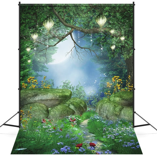 Toile de fond Mousse Mystique et Mori Pierre Herbe Fleur Rouge M1-67