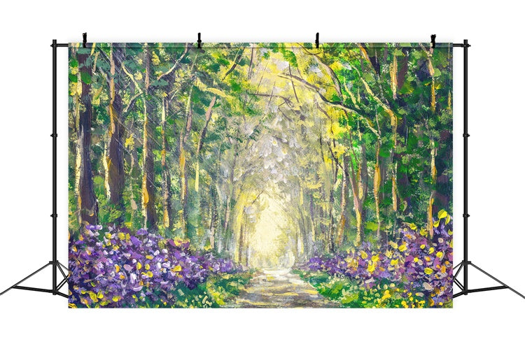 Peinture à l'huile de printemps Bois Fleurs Sentier Toile de fond M1-70