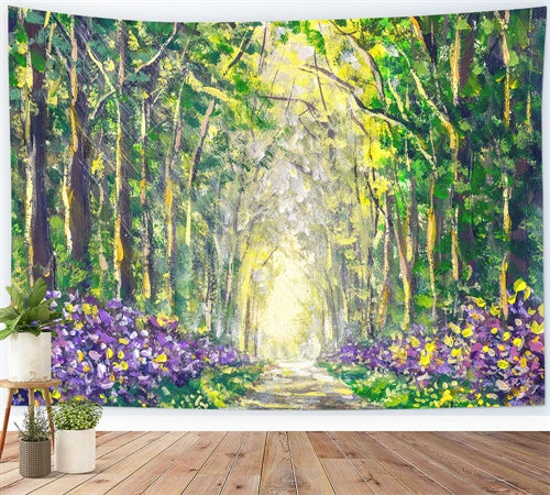 Peinture à l'huile de printemps Bois Fleurs Sentier Toile de fond M1-70