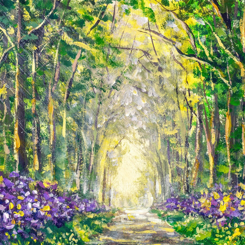 Peinture à l'huile de printemps Bois Fleurs Sentier Toile de fond M1-70