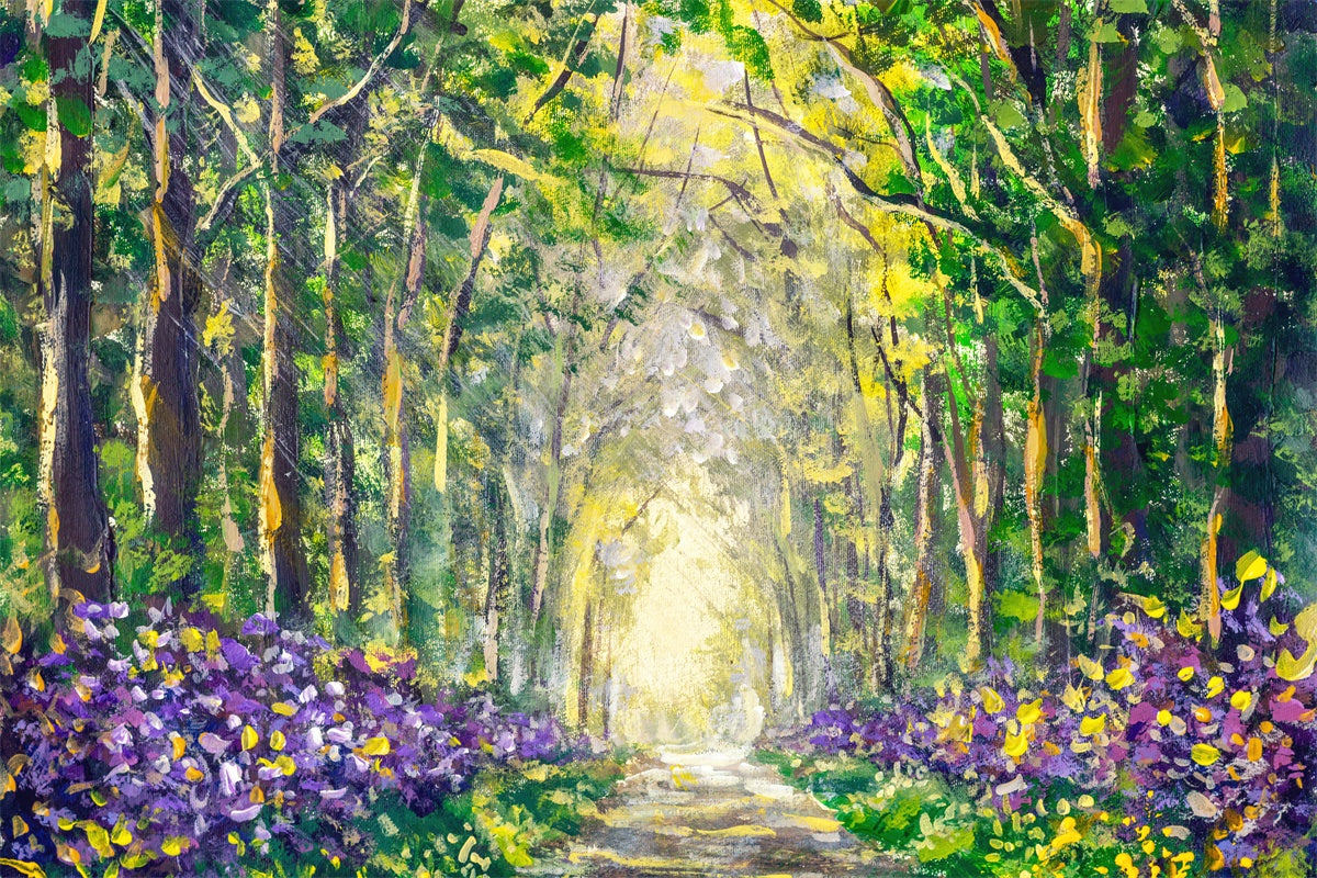 Peinture à l'huile de printemps Bois Fleurs Sentier Toile de fond M1-70