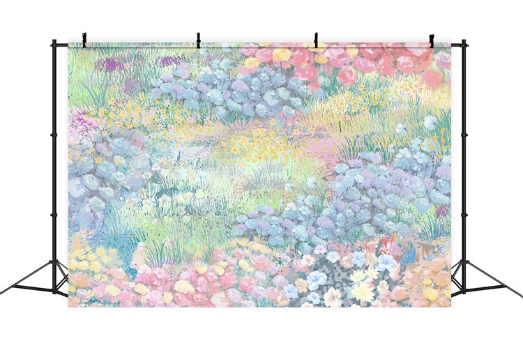 Peinture à l'huile printanière Romantique Pelouse Fleurs Toile de fond M1-71