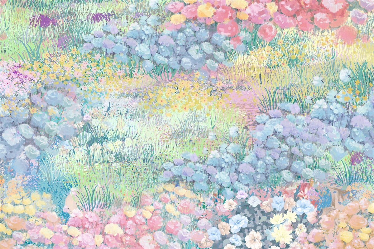 Peinture à l'huile printanière Romantique Pelouse Fleurs Toile de fond M1-71