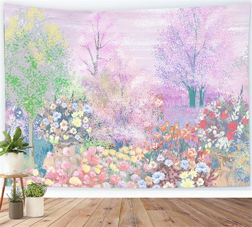 Peinture à l'huile Printemps Romantique Sakura Arbre Rose Tulipe Toile de fond M1-72