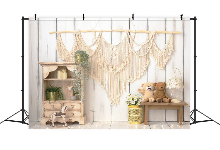 Bohème Cheval de Troie Teddy Bear Planche en bois Toile de fond M1-74