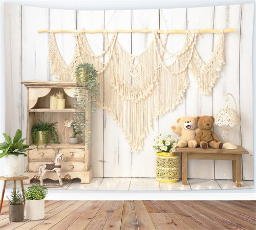 Bohème Cheval de Troie Teddy Bear Planche en bois Toile de fond M1-74