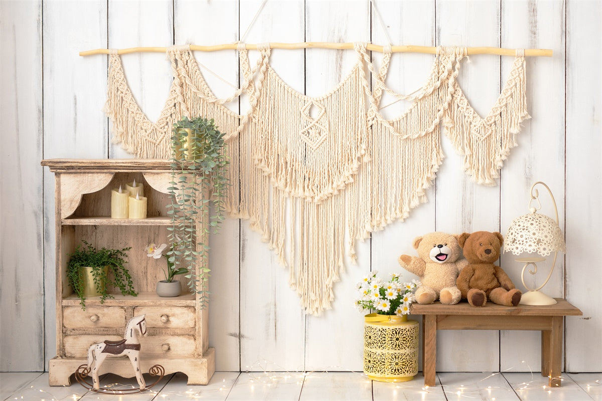 Bohème Cheval de Troie Teddy Bear Planche en bois Toile de fond M1-74