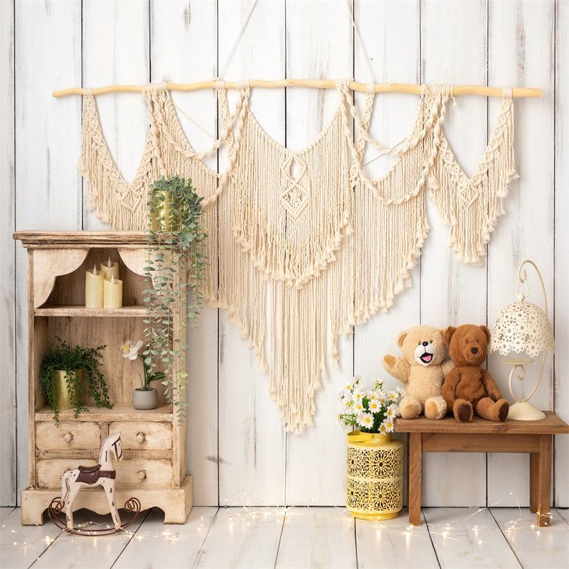Bohème Cheval de Troie Teddy Bear Planche en bois Toile de fond M1-74