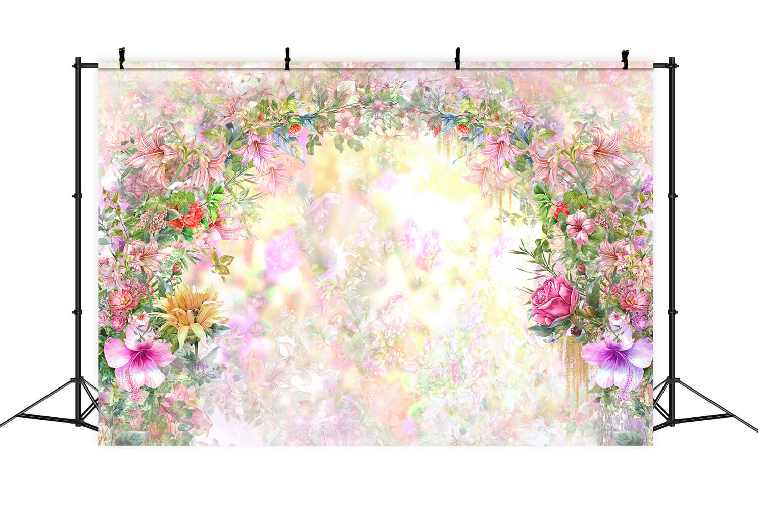 Peint à la main belles fleurs colorées lys roses couronne de porte Toile de fond M1-79