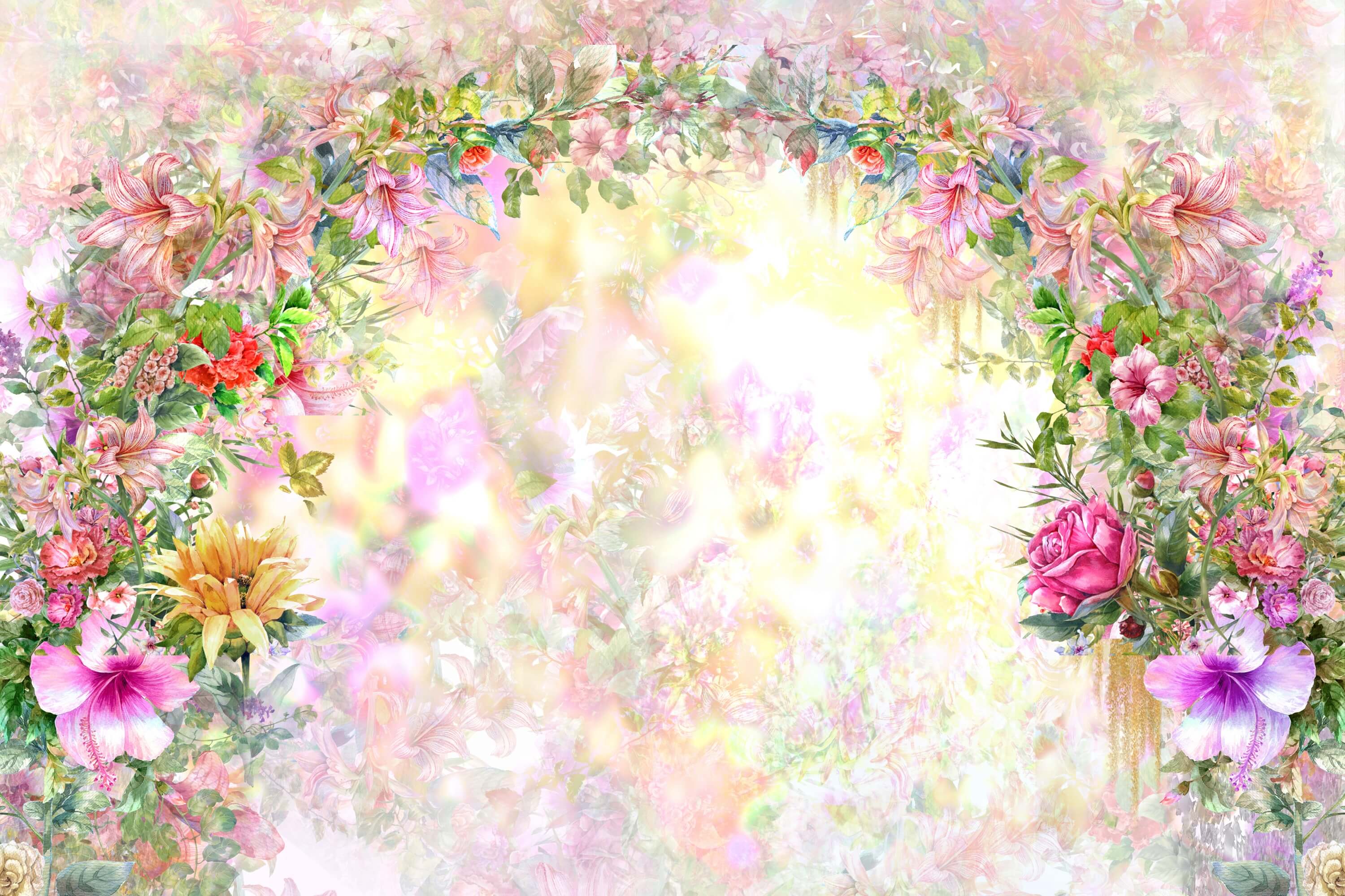 Peint à la main belles fleurs colorées lys roses couronne de porte Toile de fond M1-79