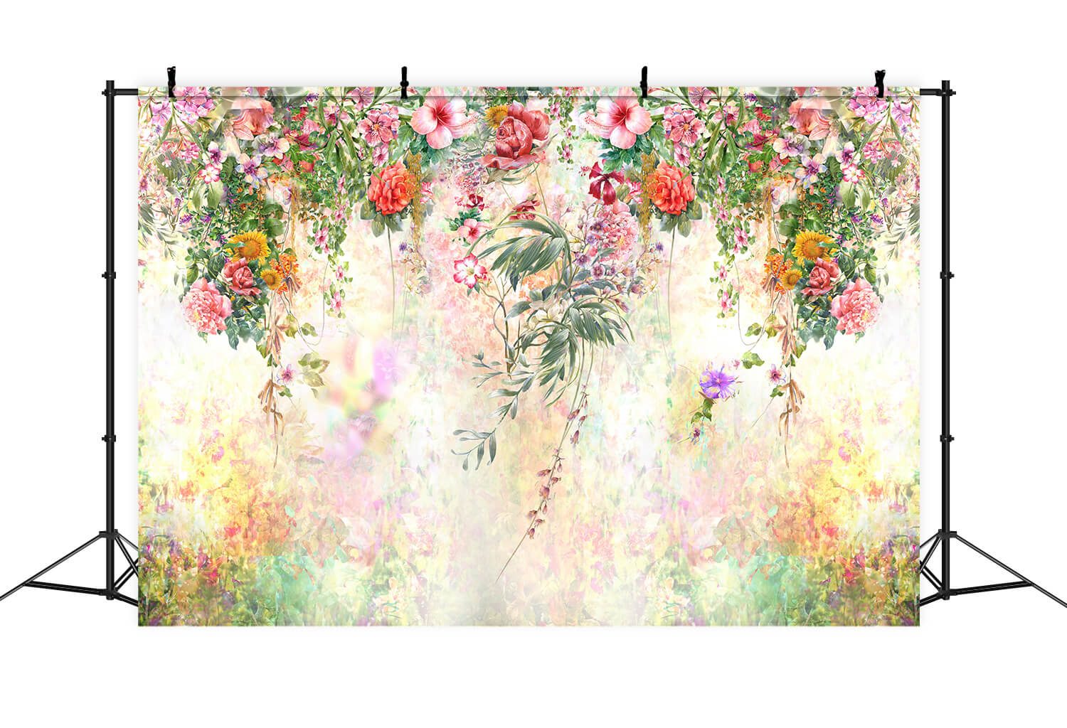 Peint à la main Elégant Chaud Rouge Fleur Vigne Drapée Toile de fond M1-80