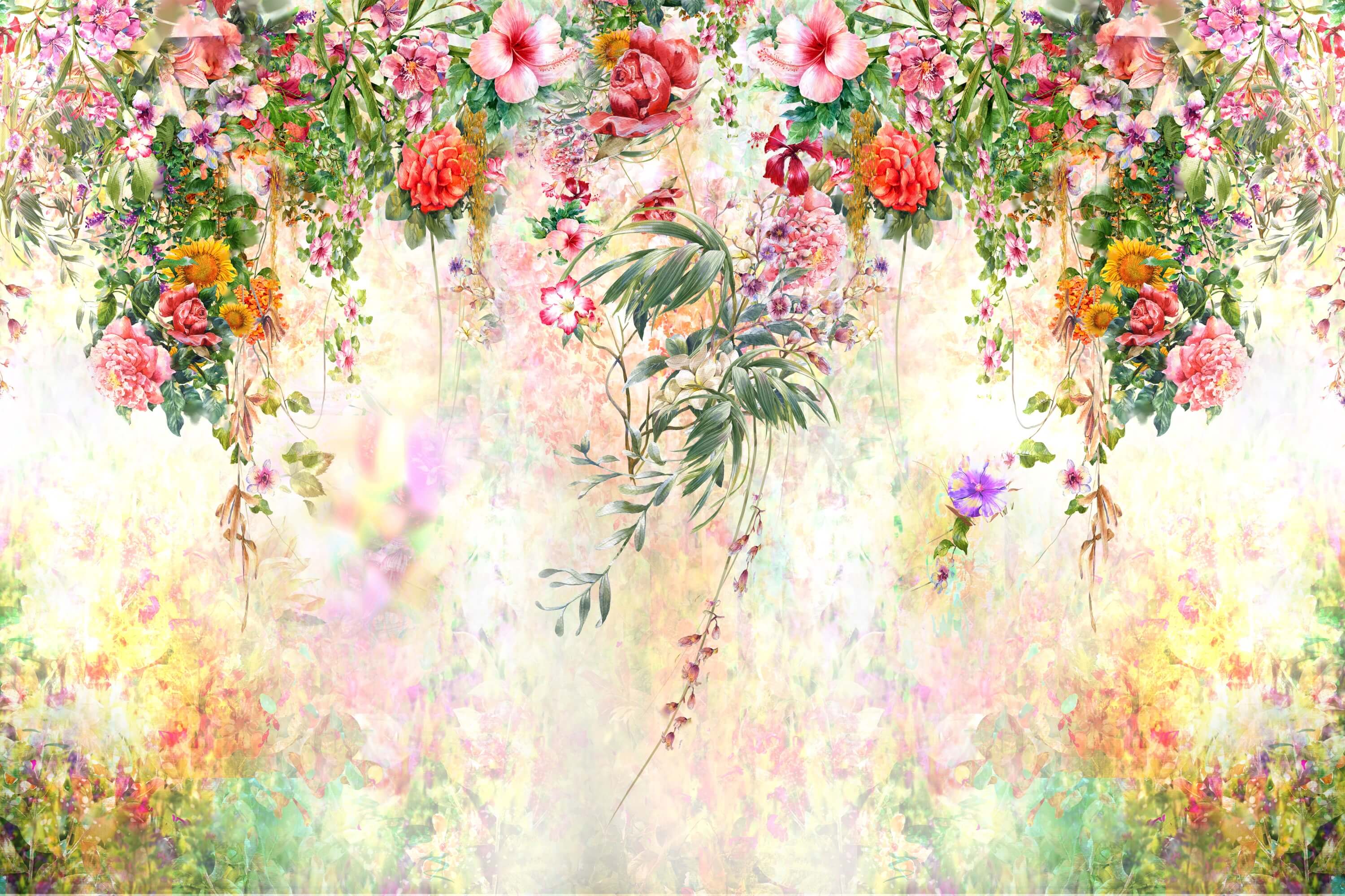 Peint à la main Elégant Chaud Rouge Fleur Vigne Drapée Toile de fond M1-80